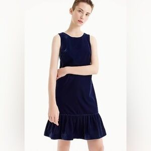VGUC J. Crew Navy Midnight Ink Velvet Ruffle Hem Mini Dress Sz 6 $118 Holiday